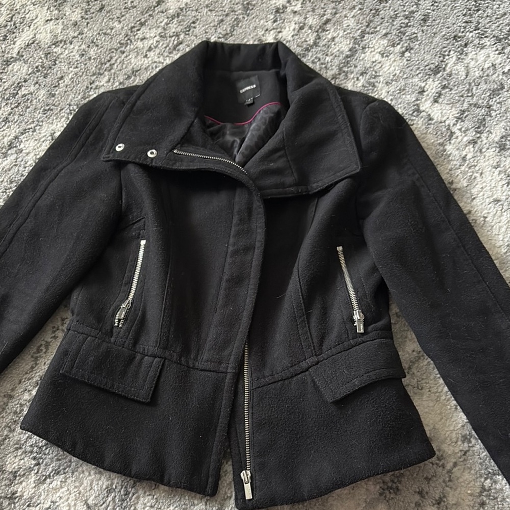 Express Black Bomber Jacket with Zipper Closures